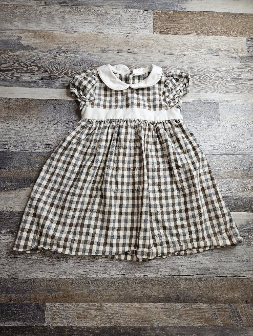 Edgehill Collection Girls 2T Dress Grey Gingham Apron Tie Peter Pan Collar